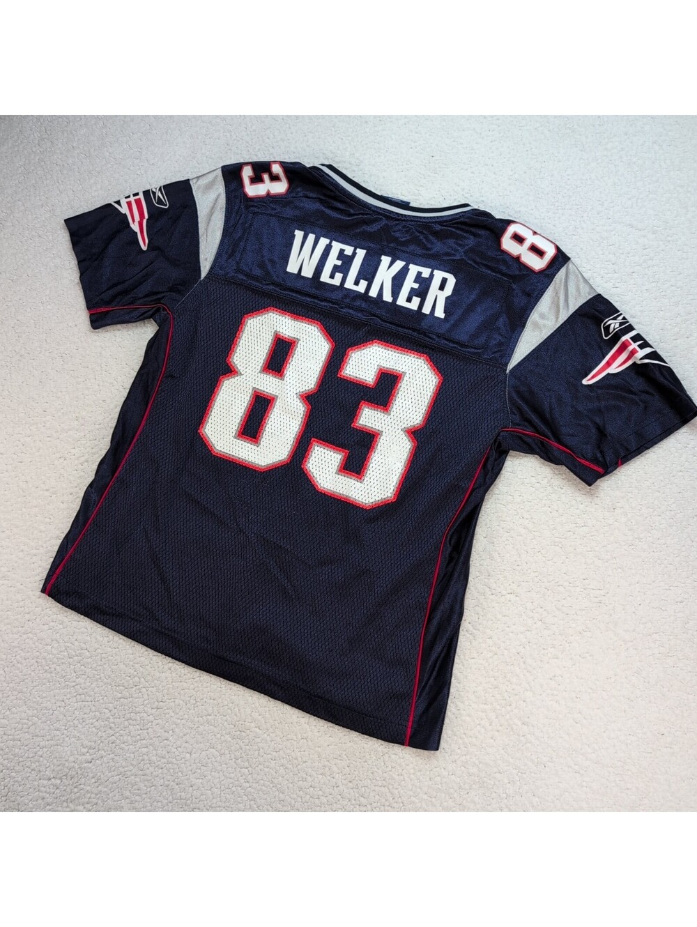 New England Patriots Wes Welker Jersey Women's Large Blue NFL Football Reebok 83